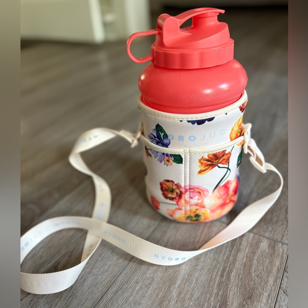 HydroJug Pro 73 OZCoral Water Bottle with Floral Sleeve and Strap